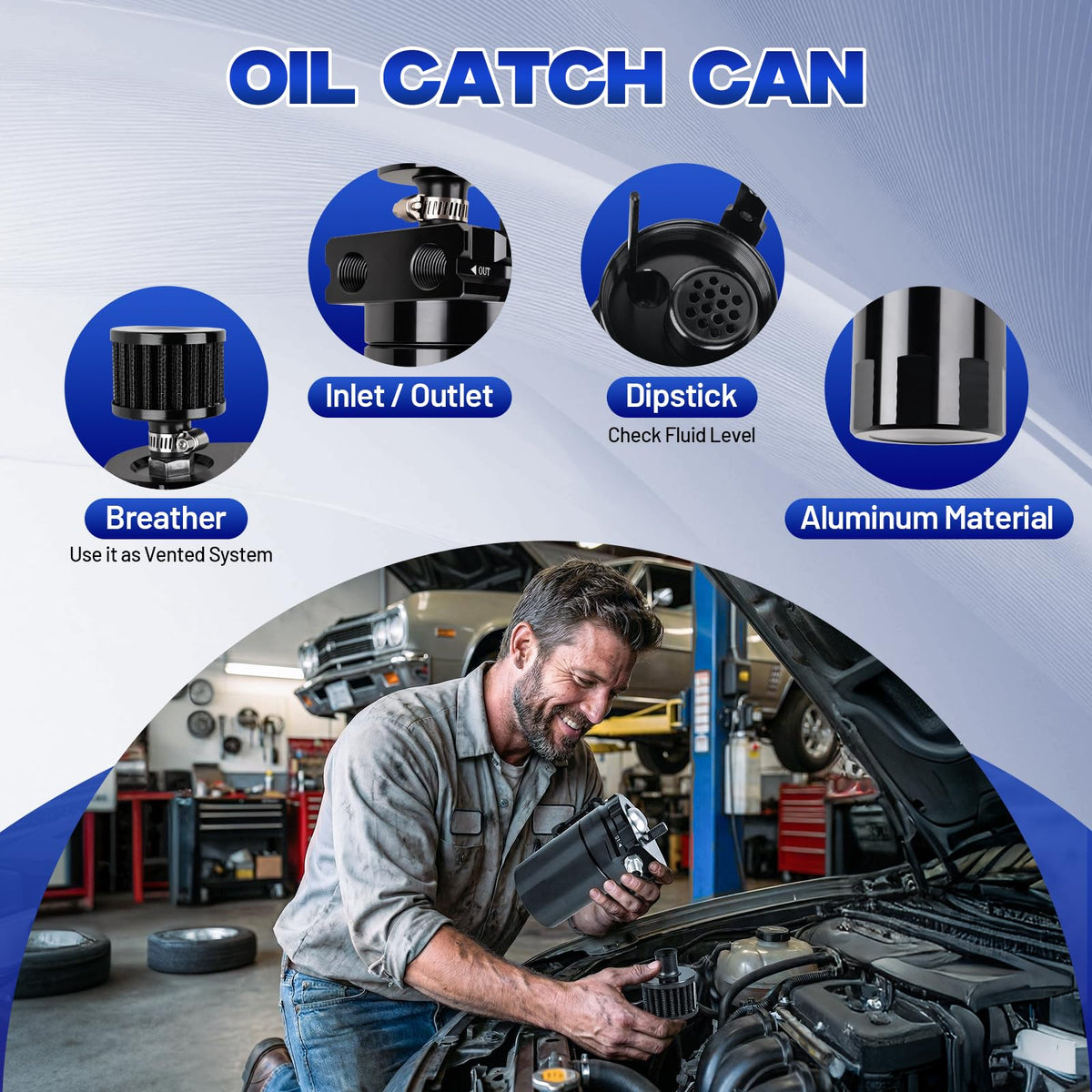 AJulyBee catch can installed under hood to show scale and correct mounting position