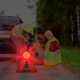 AK nighttime roadside setup showing bright warning lights improving safety