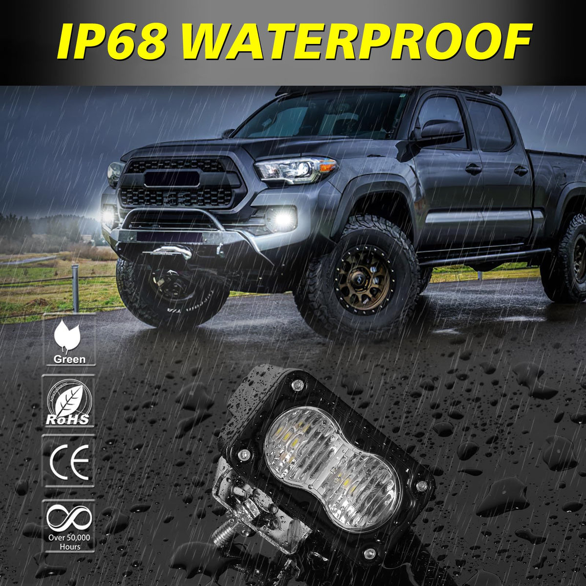 AKD Part in use on off-road trail at night showing wide-area visibility and contrast