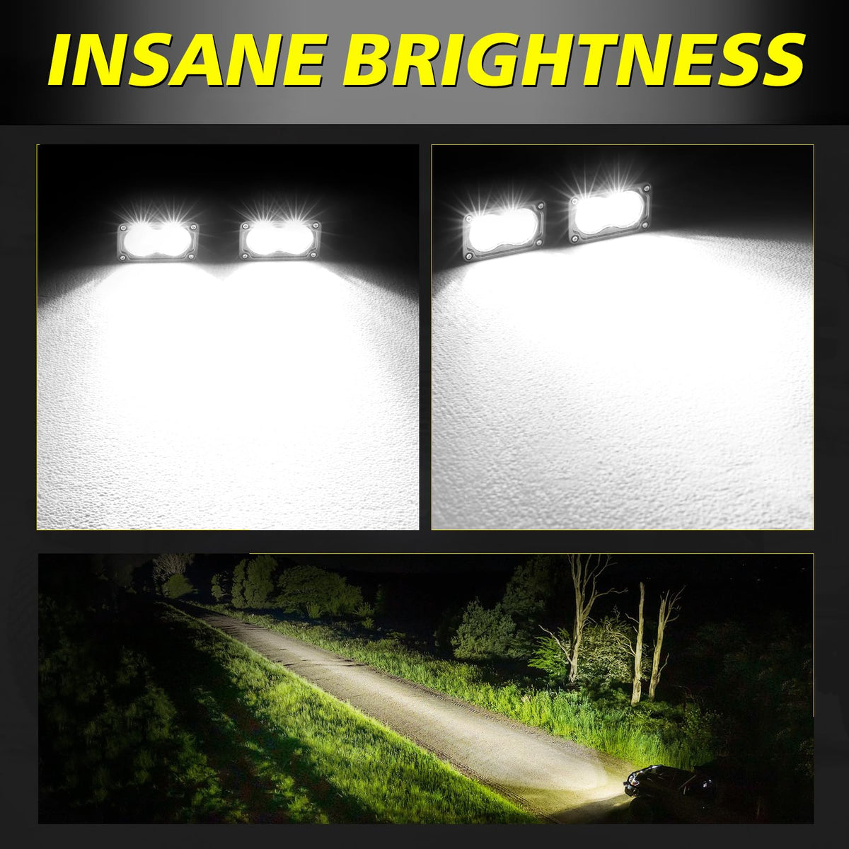 AKD Part mounted on truck bumper illustrating focused flood illumination for roadwork