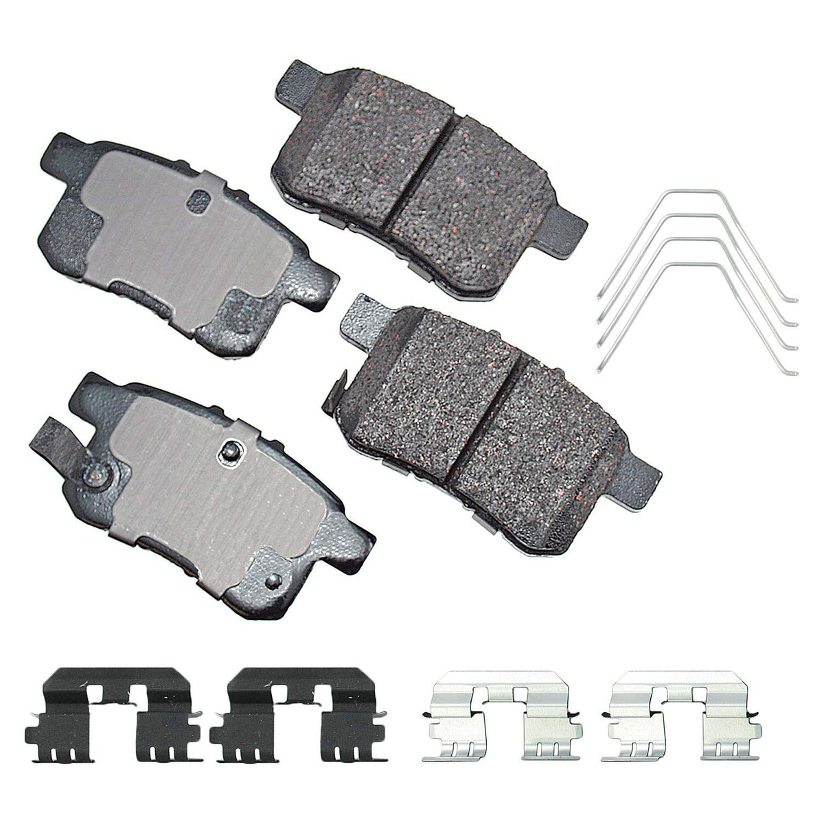 Akebono ACT1336A rear pads front packaging showing fit and quiet performance