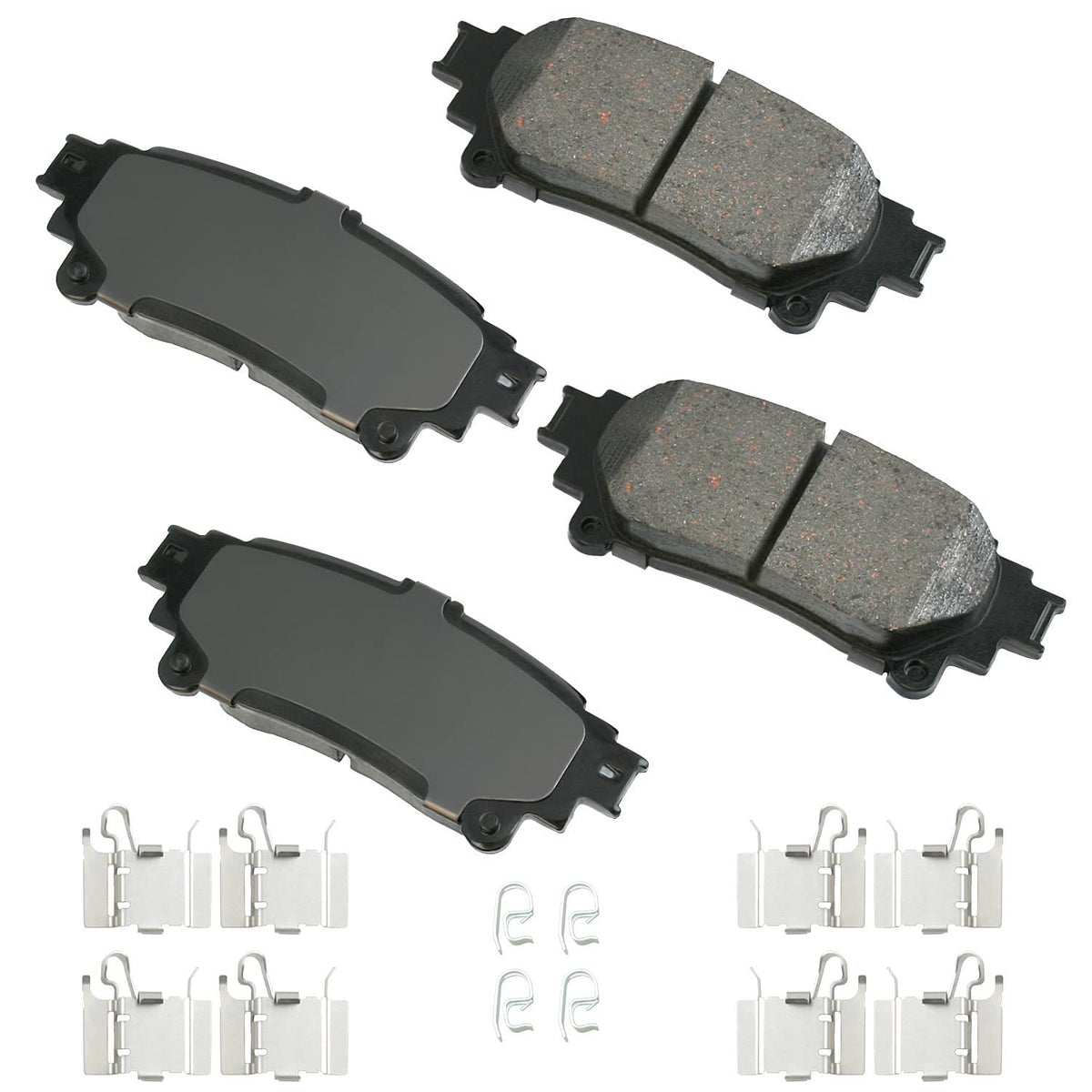 Akebono rear brake pad front packaging showing fit and low-noise benefit