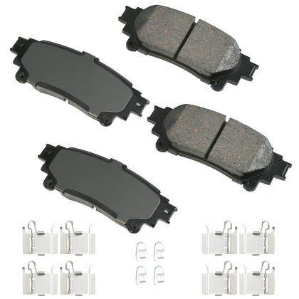 Akebono rear brake pad front packaging showing fit and low-noise benefit