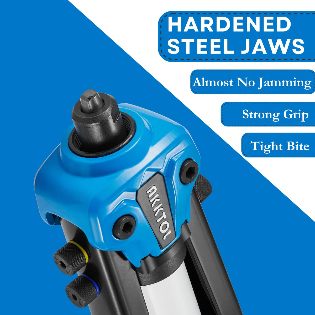 AKKTOL rivet gun installing a blind rivet in sheet metal demonstrating reliable fastening