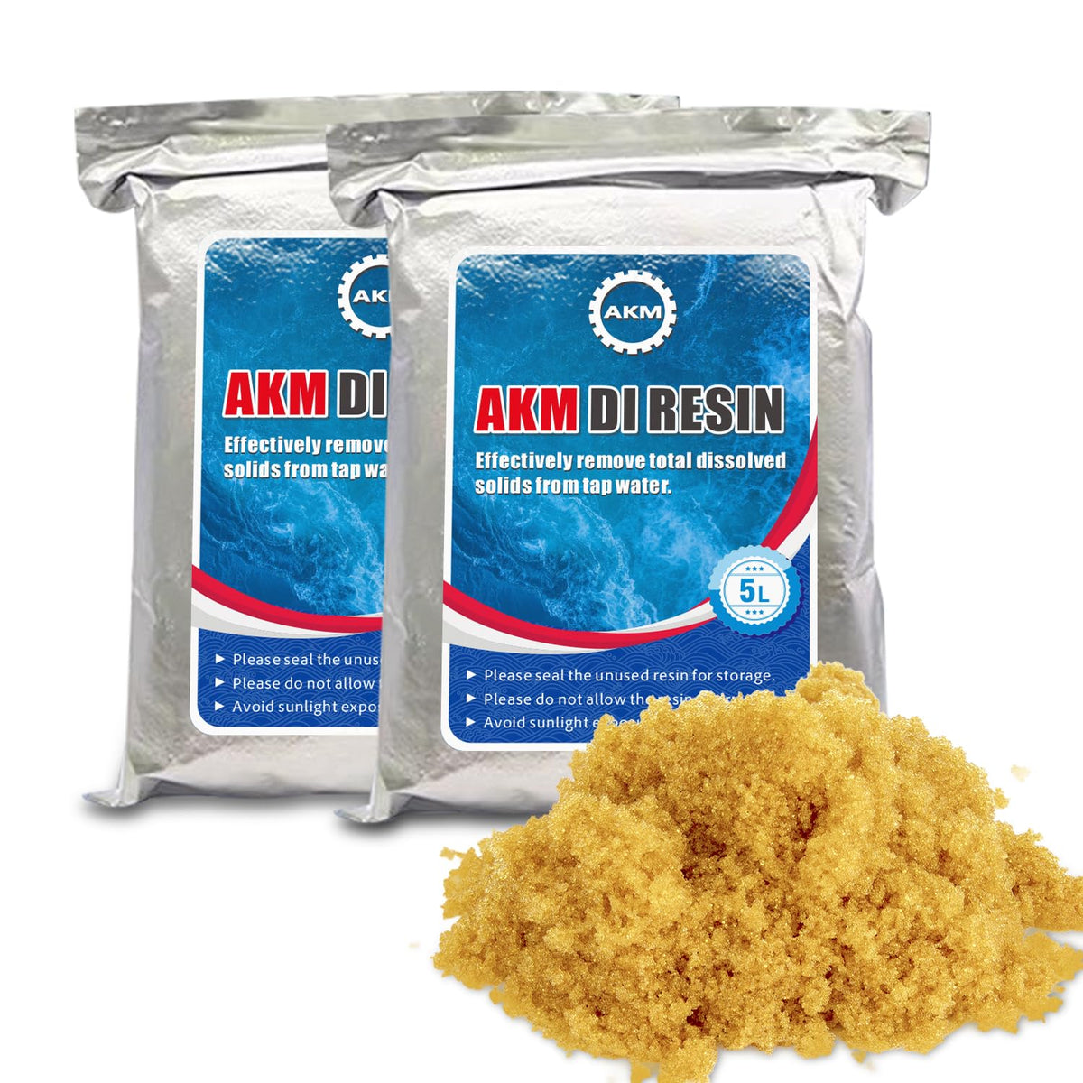 AKM front packaging showing 10L resin pack for easy identification and storage