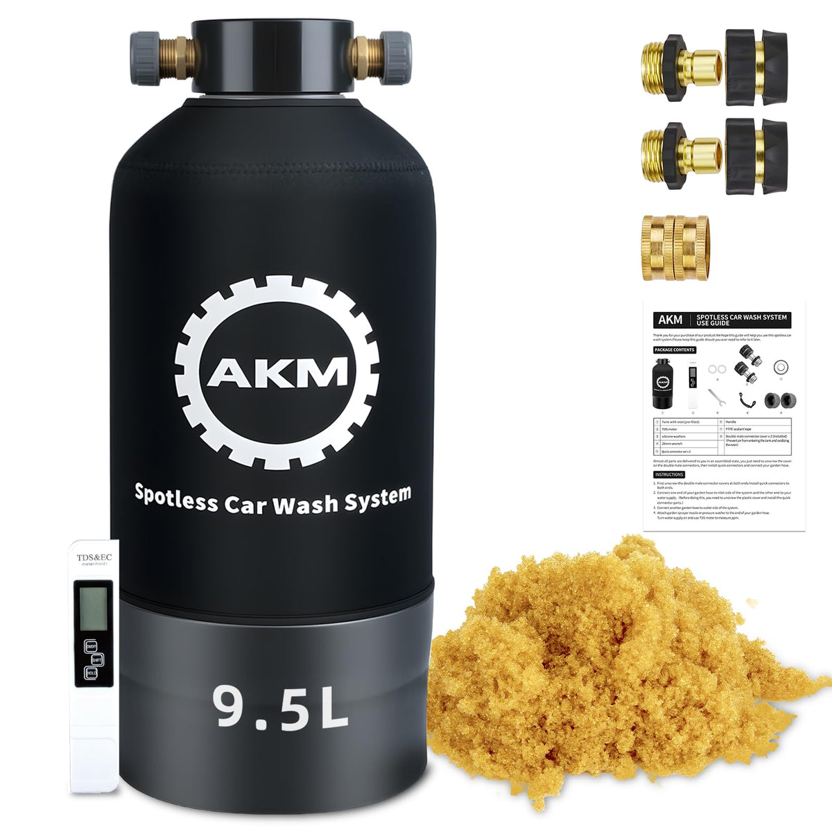 AKM front tank view showing durable FRP construction and protective cover for longevity