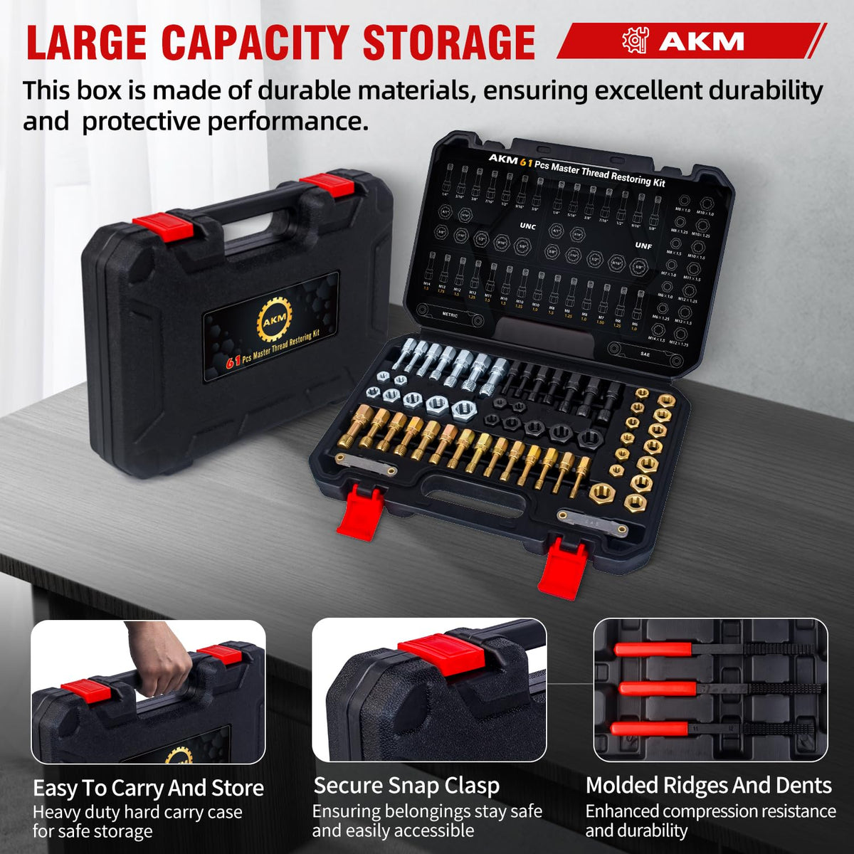 AKM chasers in use on an engine block saving time on thread repairs