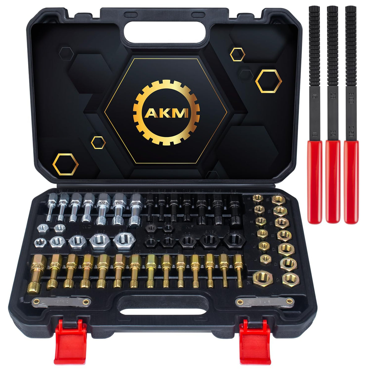 AKM thread restorer kit front packaging showing complete set and label benefits