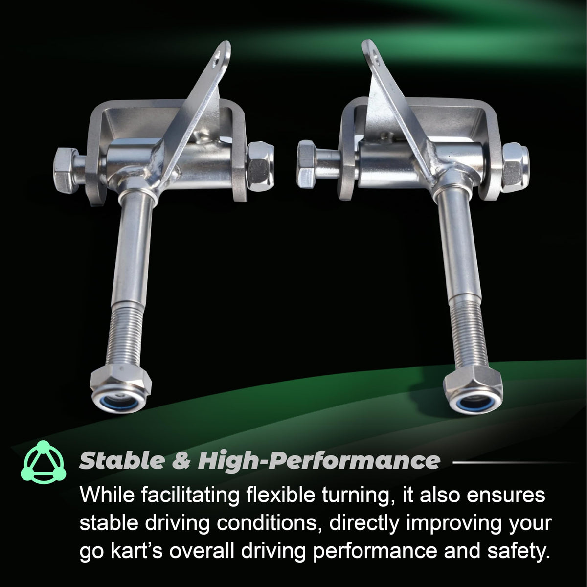 AKSGKGQ spindle bracket installed on go-kart front end showing improved handling