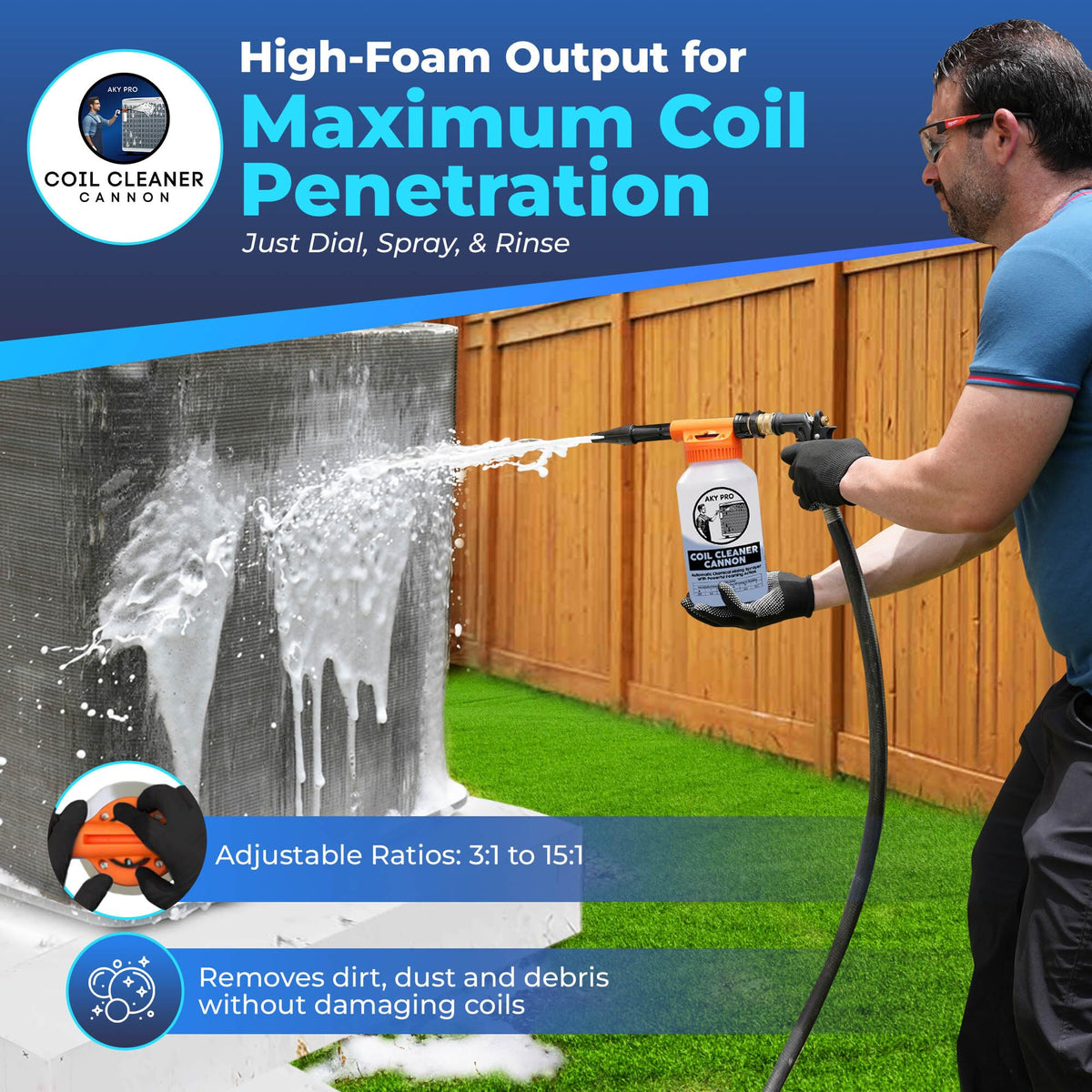 AKY PRO foaming wand close-up producing thick foam to improve coil penetration