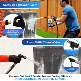 AKY PRO spraying foaming cleaner onto evaporator coil for deeper dirt and residue removal