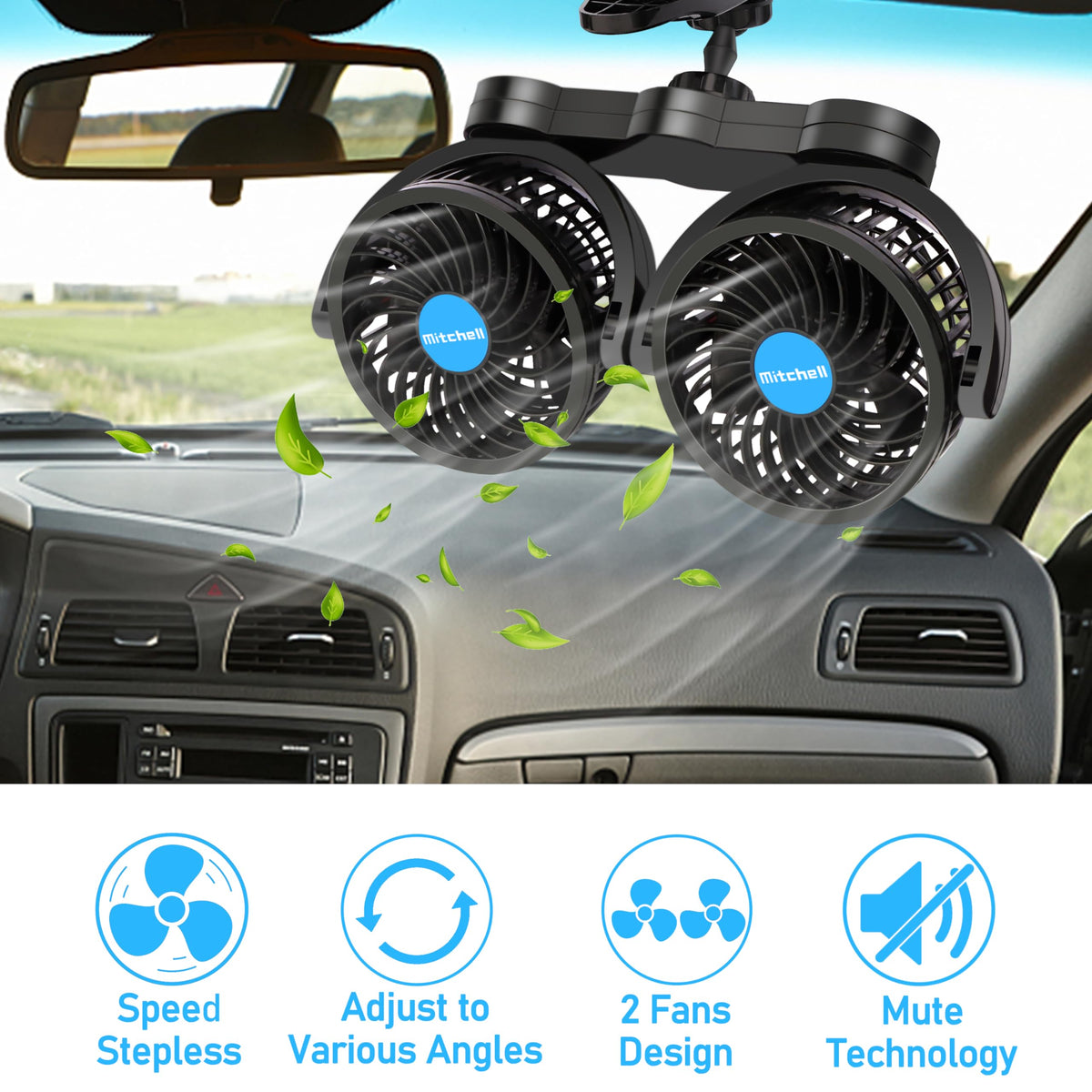 Alagoo positioned to circulate air for rear passengers and pet cooling