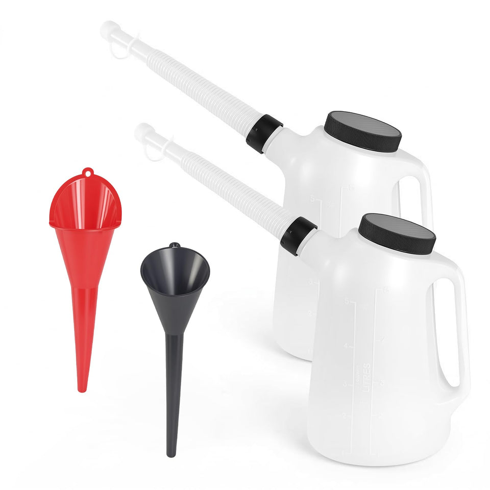 ALAYGO front view of two 5L oil jugs showing labels and handles, for easy storage