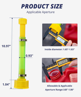 Alepoeza spout beside ruler showing 11.75 inch length for extended reach