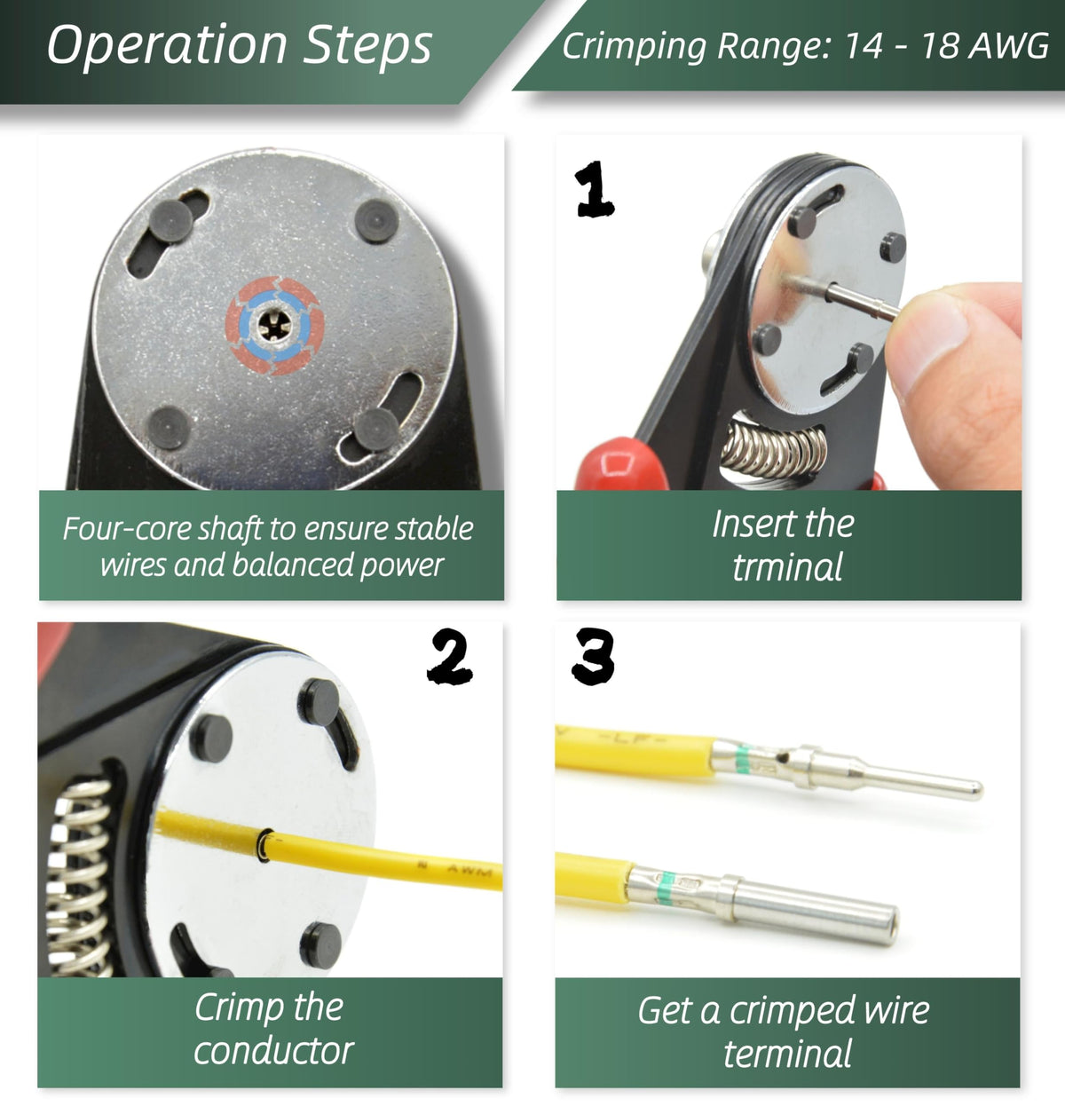 ALFOCI 4-indent crimping tool held by hand ensuring consistent crimps and reliable terminations