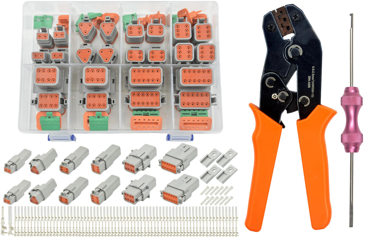 ALFOCI kit overview showing housings, terminals and tools for quick use