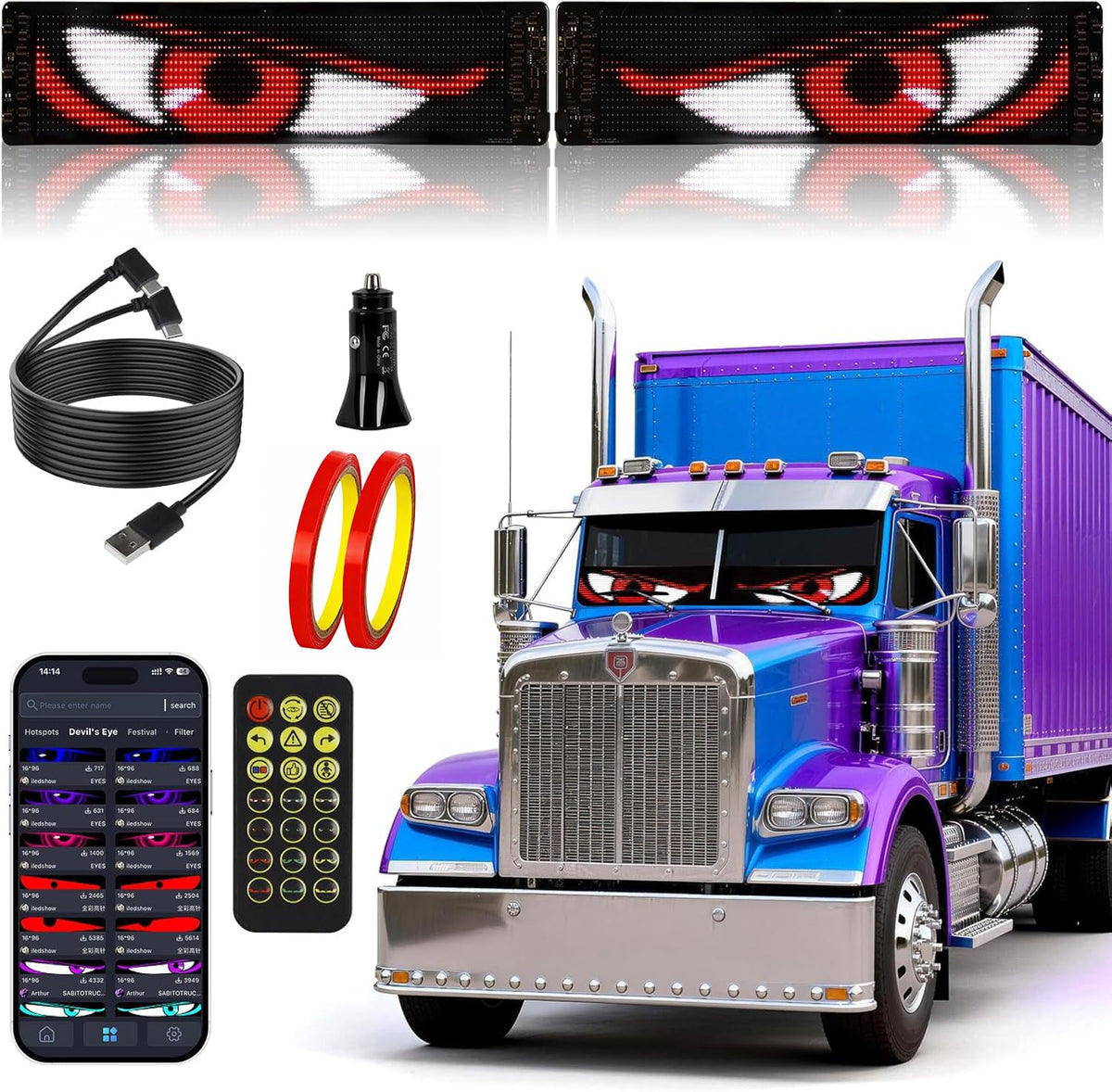 ALFUFBW Devil Eyes front view showing bold animated eye display and styling benefit