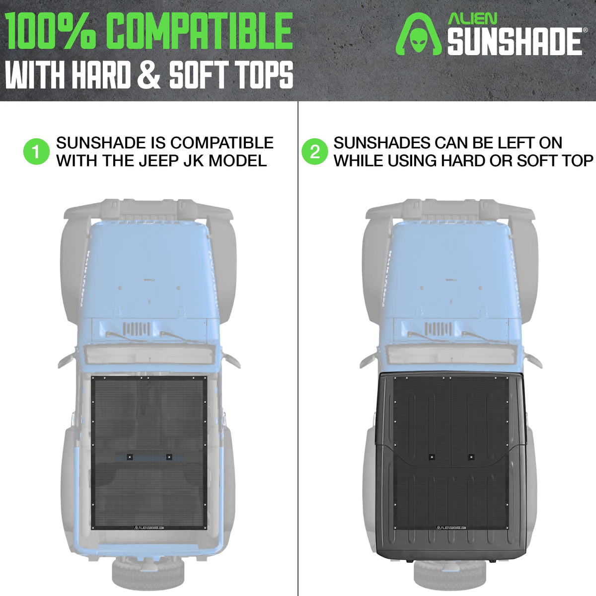 Alien Sunshade bungee and grommet detail showing secure, tool-free attachment