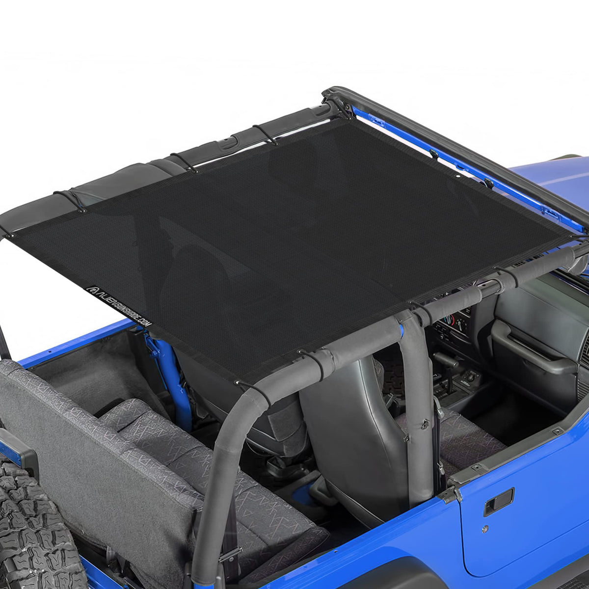 Alien Sunshade front view on Jeep Wrangler showing sun protection benefit