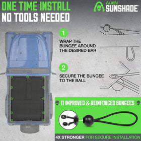 Alien Sunshade on Jeep at beach illustrating comfortable sun-reduced ride