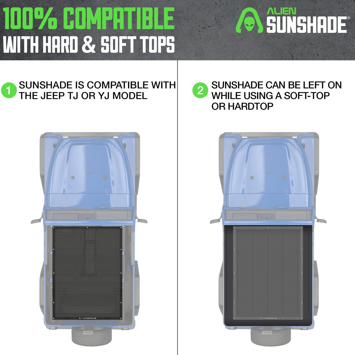 Alien Sunshade tucked under hard top showing seamless integration