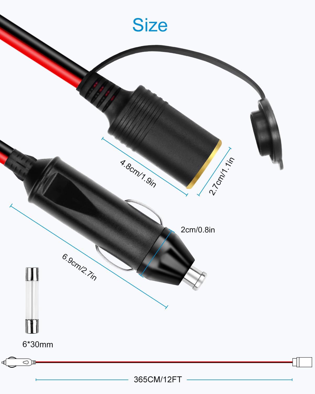 ALITOVE full 12ft cable laid out illustrating extended reach advantage