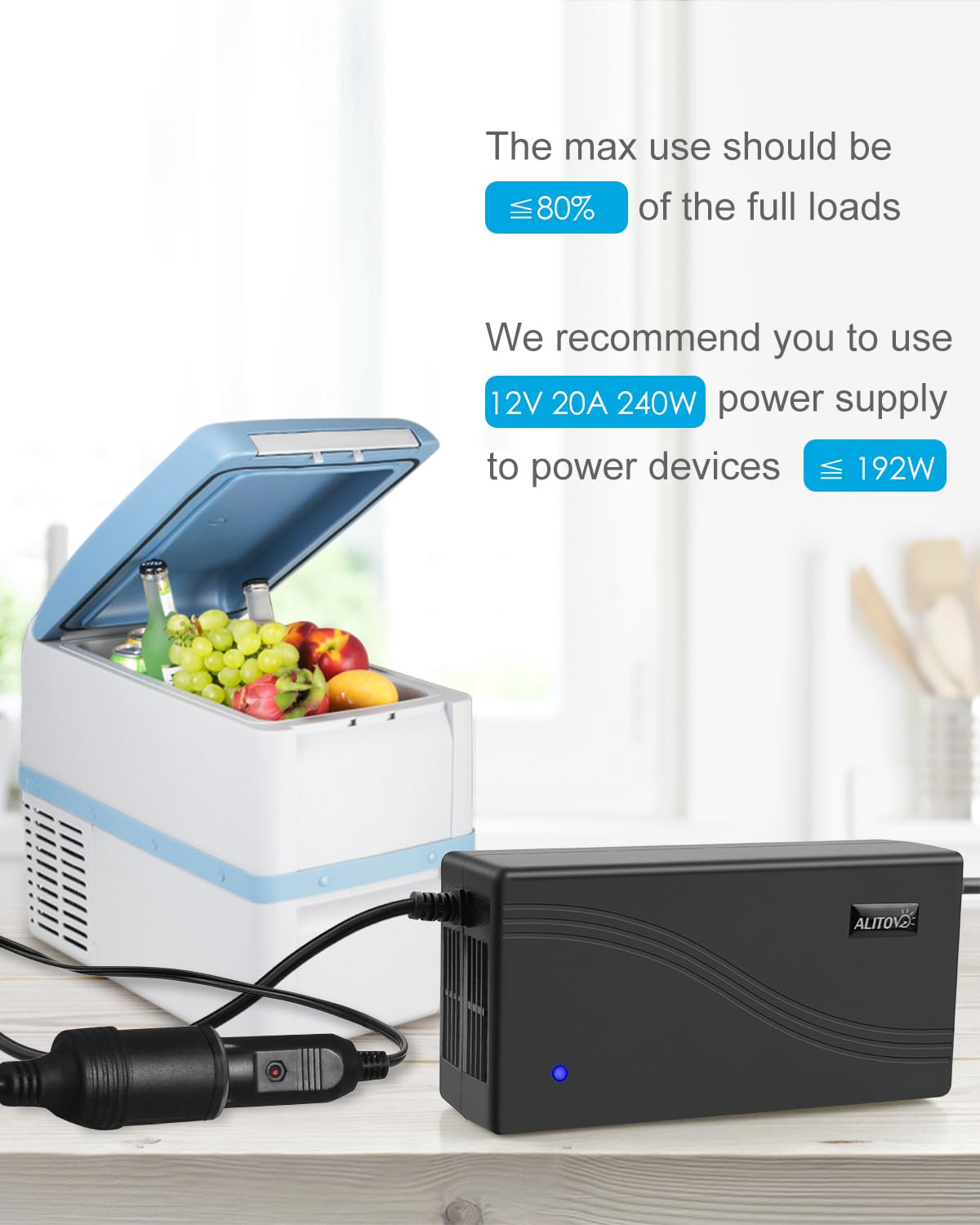 ALITOVE product label and specs close-up for safe power reference