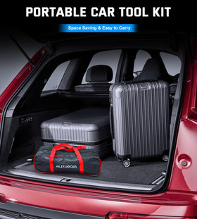 ALIXUEQIN size comparison with hands to illustrate compact, trunk-friendly design