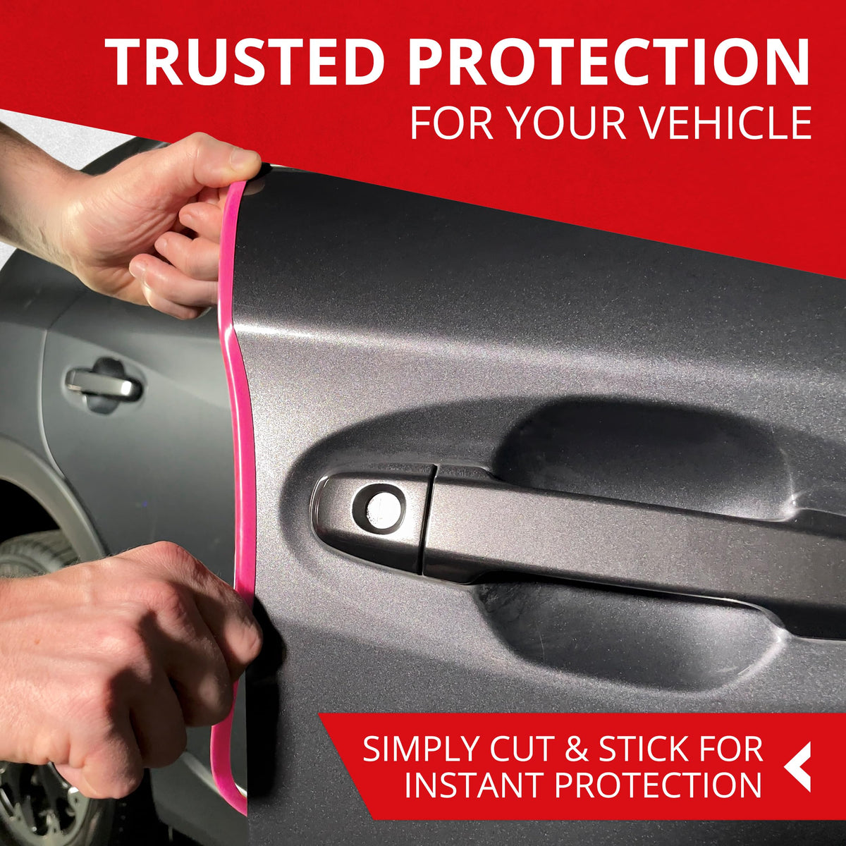 All-Fit Automotive adhesive backing detail showing strong stick and easy installation