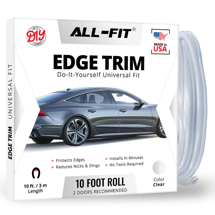 All-Fit Automotive front packaging showing clear edge trim protecting vehicle