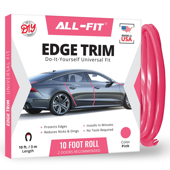 All-Fit Automotive front packaging showing pink edge protector and benefit of protection