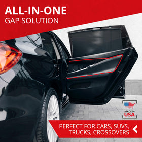 All-Fit Automotive trim next to ruler showing 10 ft coverage and sizing benefit