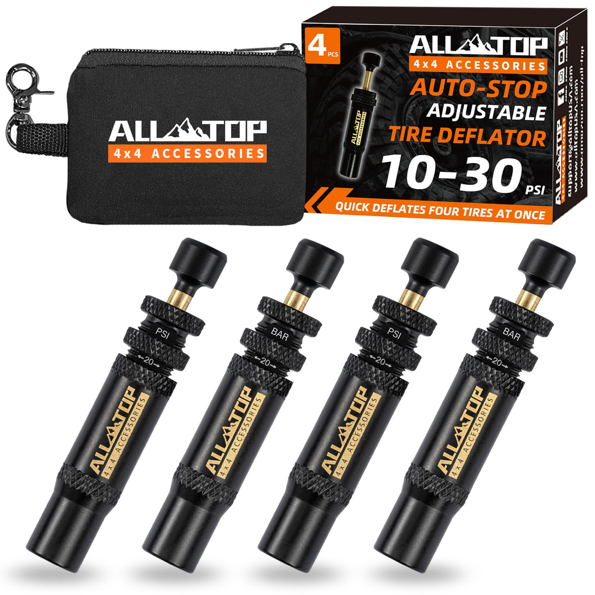 ALL-TOP front view of four deflators showing compact kit and quick setup benefit