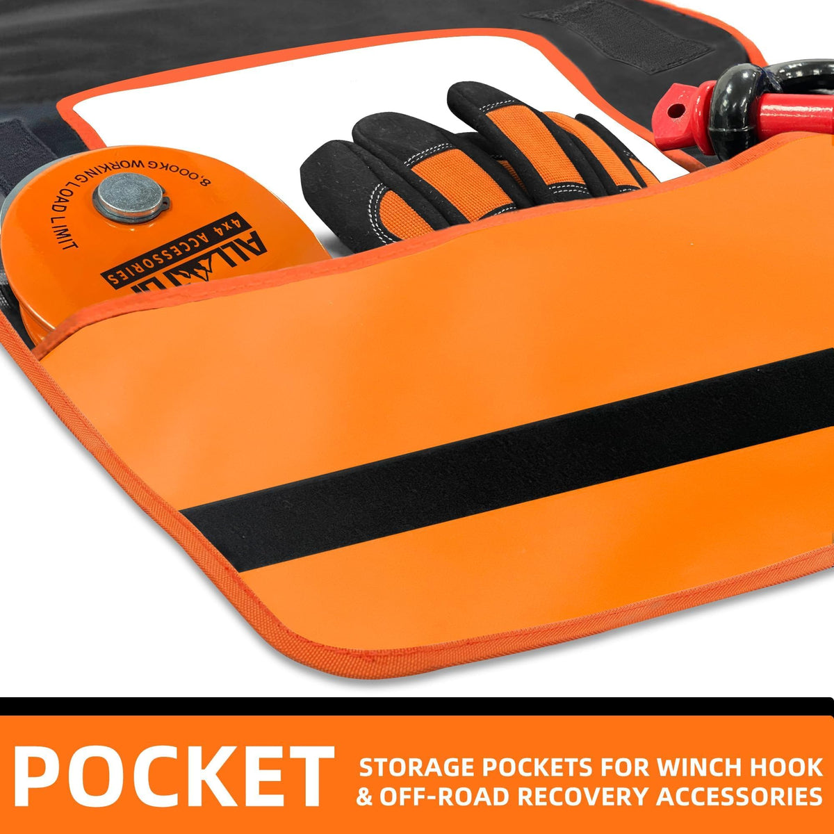 ALL-TOP inner pocket detail holding shackles and small recovery tools securely
