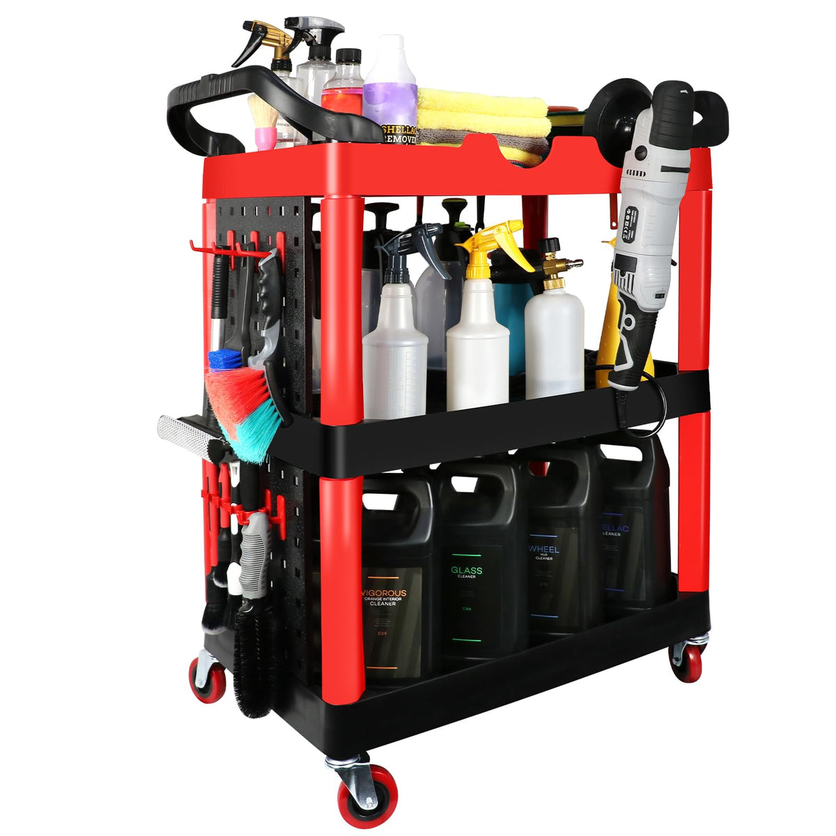 ALL4DETAIL front view of cart showing three-tier organization and easy access