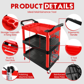 ALL4DETAIL pegboard with hooks holding brushes and cords for neat storage