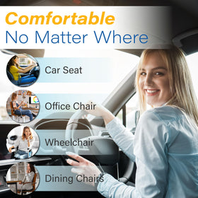 Allaboutsla lifestyle shot of driver smiling using cushion for comfortable drive