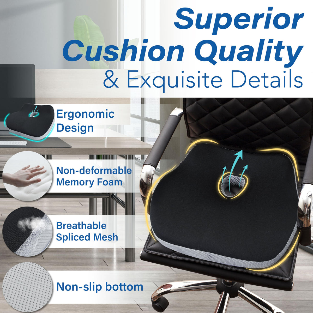 Allaboutsla cushion next to ruler showing 4.5 inch lift for visibility benefit