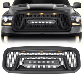 Allinoneparts full front grille installed showing aggressive matte black look and style benefit