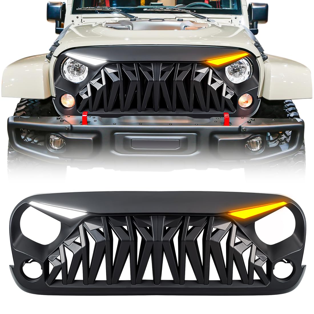 Allinoneparts full-front grille installed on Jeep showing aggressive look
