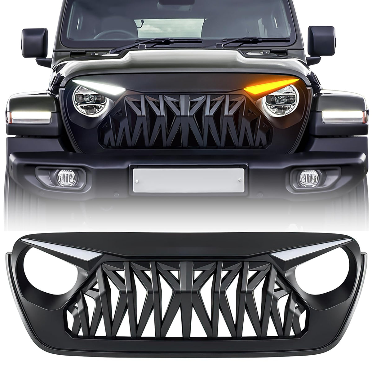 Allinoneparts full front grille view showing shark design and bold style benefit