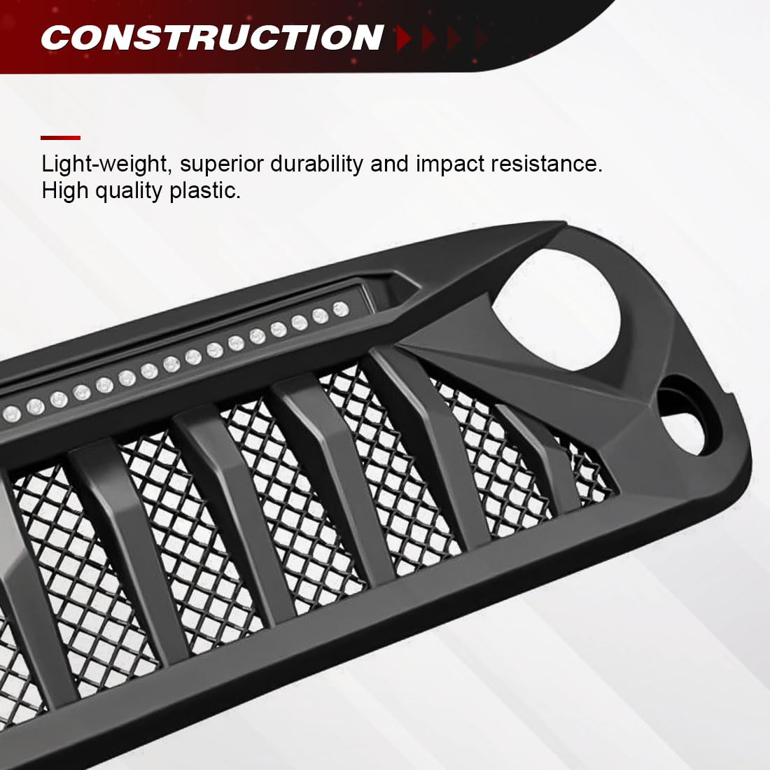 Allinoneparts grille mounting holes detail showing factory-fit design and simple installation benefit