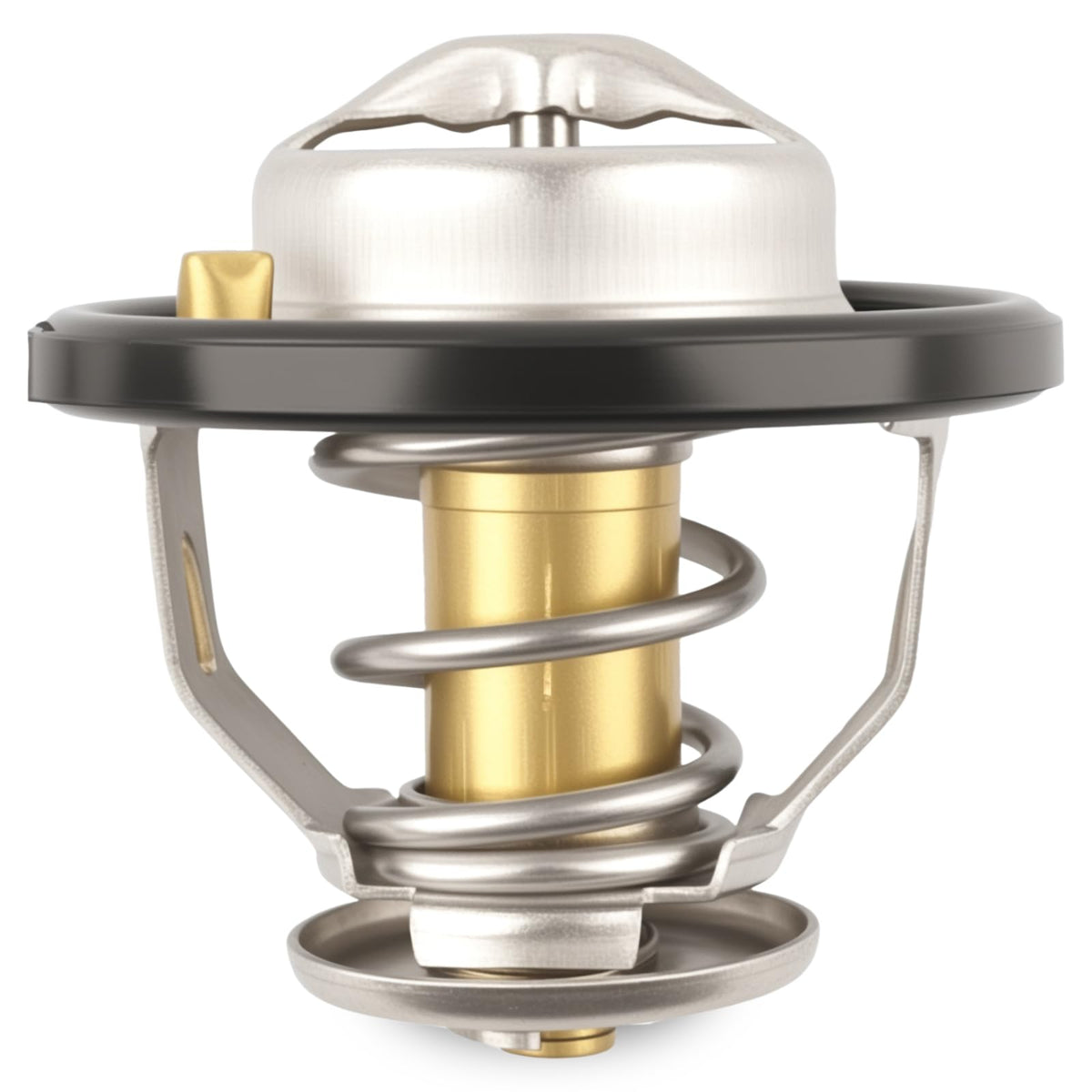 Allmotorparts thermostat front view showing compact design and gasket included for precise fit