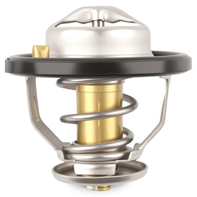 Allmotorparts thermostat front view showing compact design and gasket included for precise fit