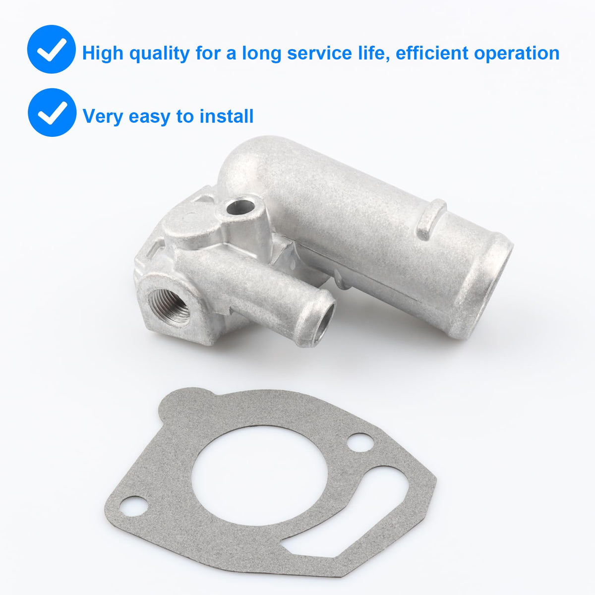 Allmotorparts thermostat housing side view showing coolant ports for reliable flow