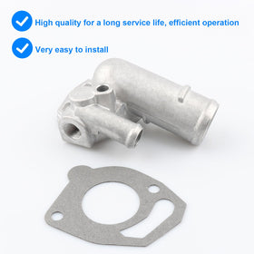 Allmotorparts thermostat housing side view showing coolant ports for reliable flow