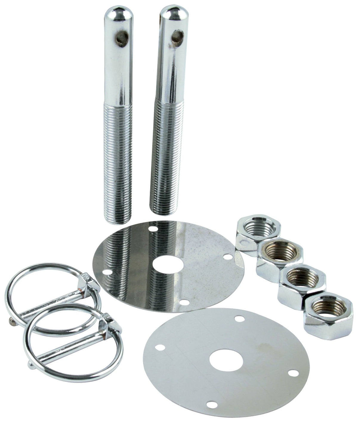 Allstar Performance chrome hood pin kit front view showing fast secure fit