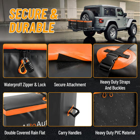 AlltoAuto hitch bag mounted on a trailer carrier illustrating stable attachment and road use