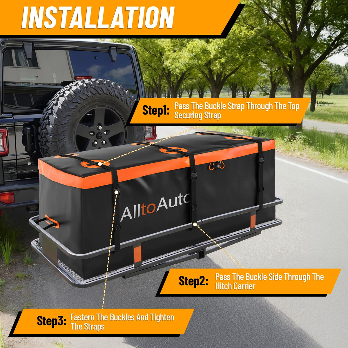AlltoAuto folded into storage pouch for compact transport and easy garage storage