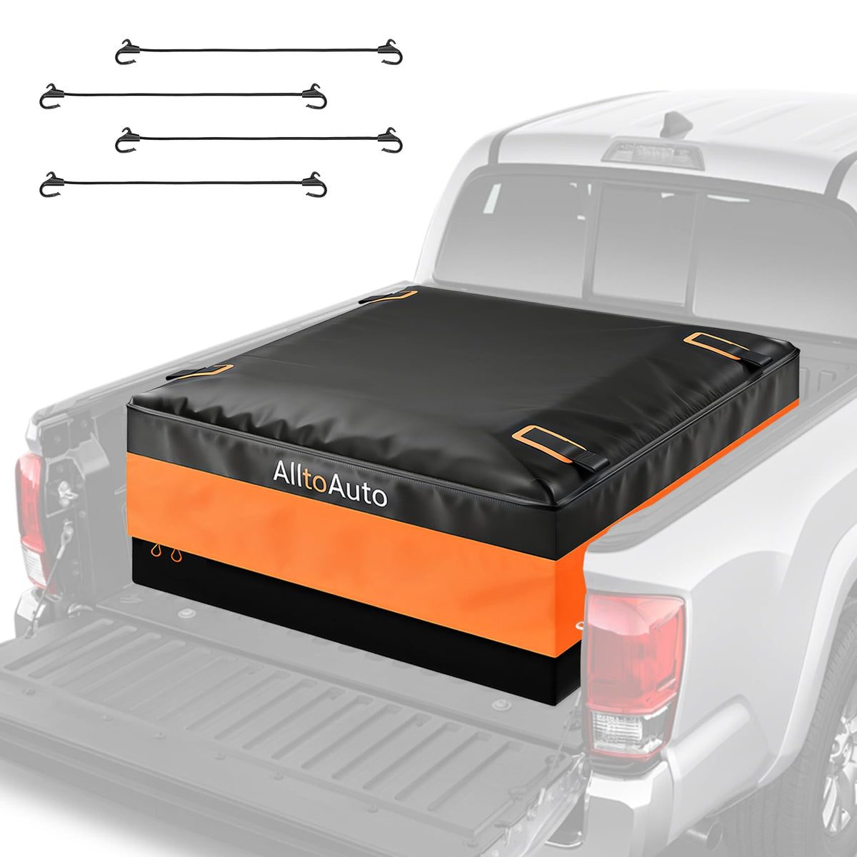 AlltoAuto front view of orange and black cargo bag showing capacity and visibility